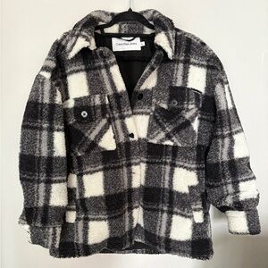 Calvin Klein Navy Plaid Sherpa Fleece Lined Teddy Jacket